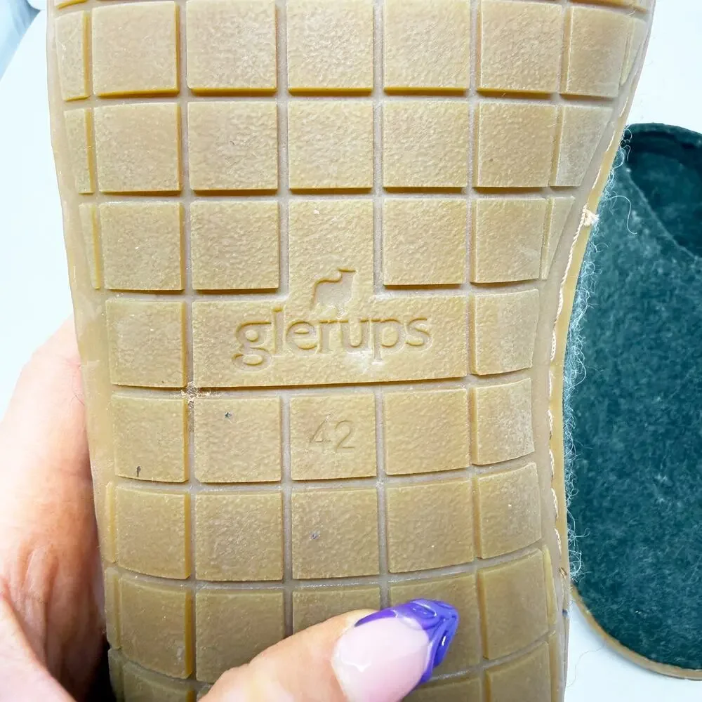 Glerups Dark Moss Green Wool Slippers with Rubber Sole Men's Size 42/9 EUC